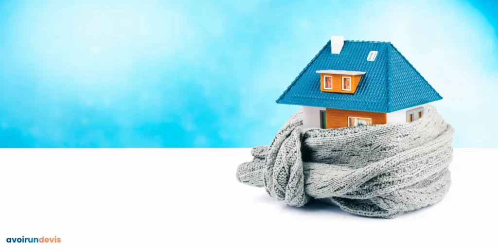 Une maquette de maison entourée par une écharpe pour l'isoler du froid.